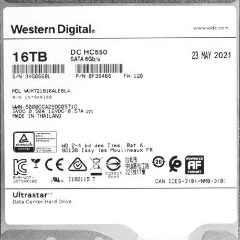 WUH721816ALE6L4 16TB 7.2K SATA3 企业级氦气硬盘